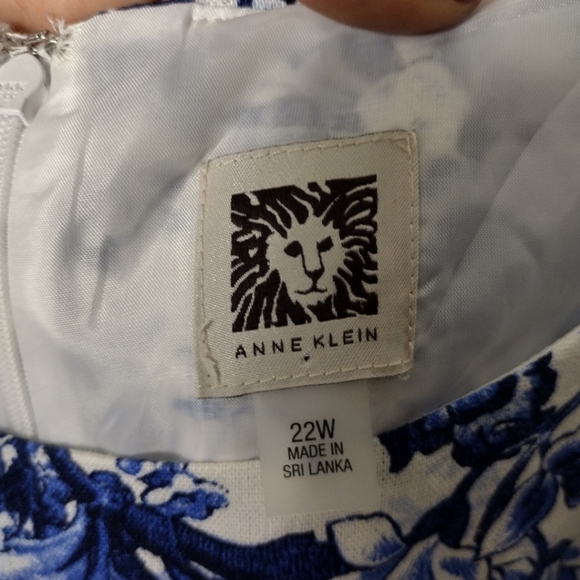 Anne Klein Blue Combo Floral Linen A-Line Dress - Picture 5 of 8